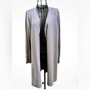 NWT JM COLLECTION Women’s Silver open shimmer duster with laced cuff Size LG